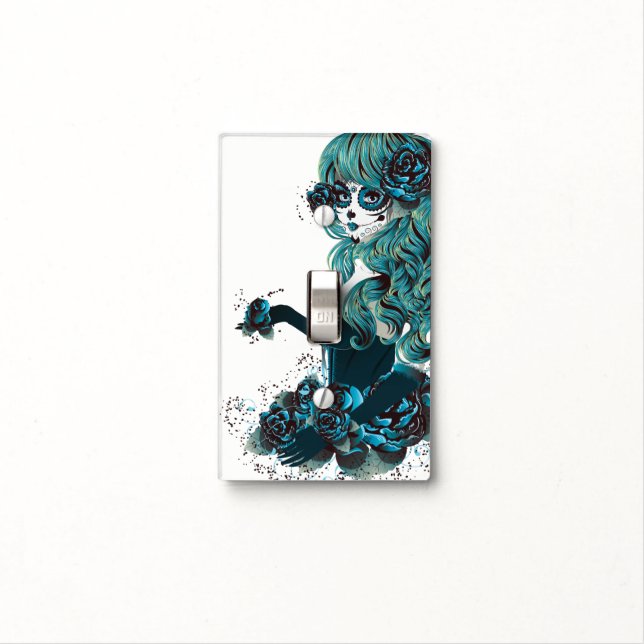 Day of the Dead Beautiful Sugar Skull Makeup Girl Light Switch Cover (In Situ)