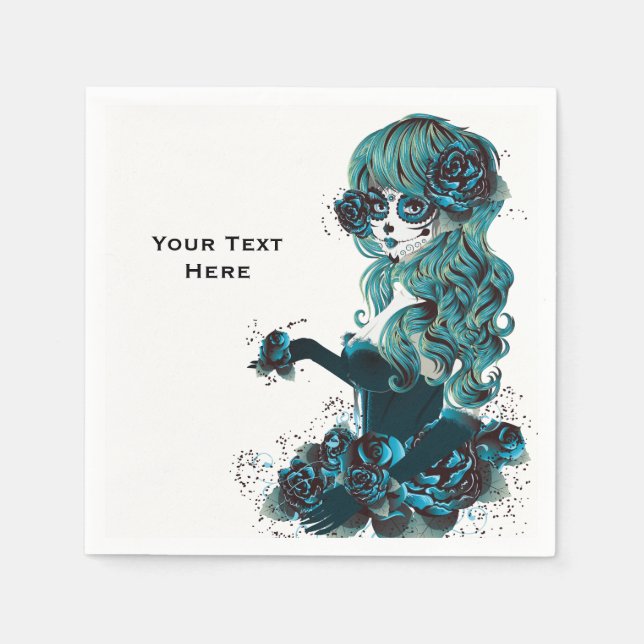 Day of the Dead Beautiful Sugar Skull Makeup Girl Napkins (Front)