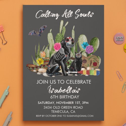 Day of the Dead Birthday Party Watercolor Fiesta  Invitation