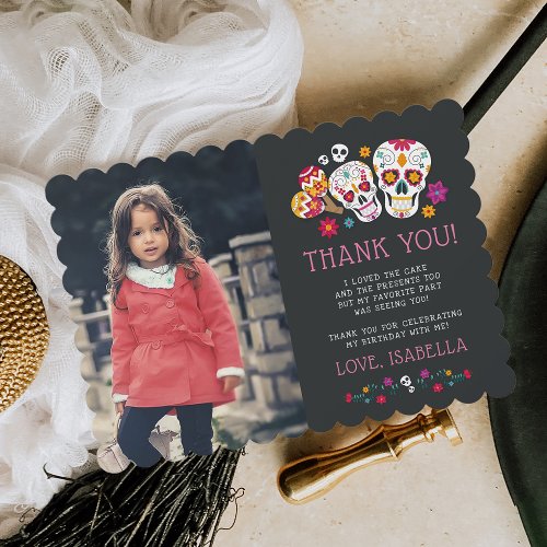 Day of the Dead Birthday Photo Flat Thank You Card