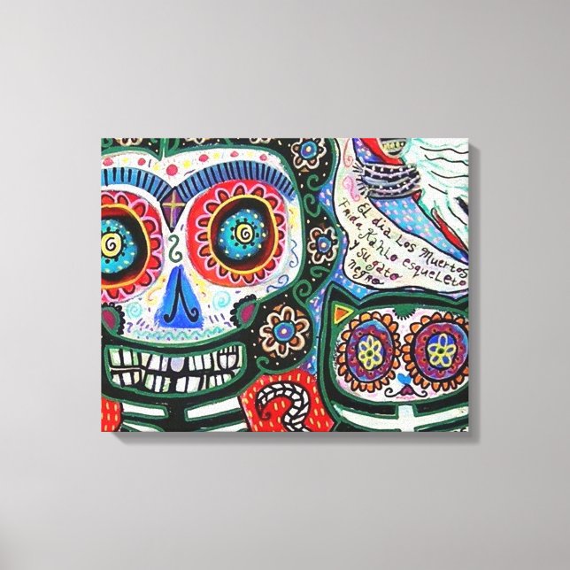 Day Of The Dead & Black Cat Canvas Print (Front)