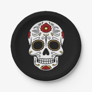 Day of the Dead Black Sugar Skull Paper Plates