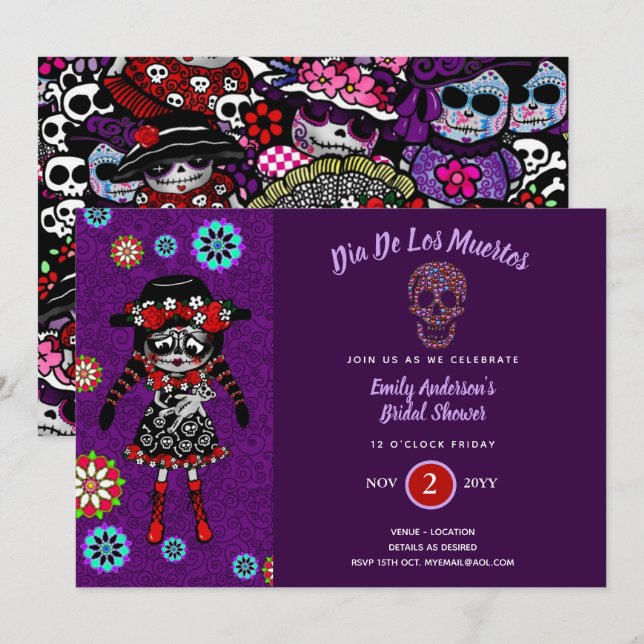 Day of The Dead Bridal Baby Shower Sugar Skull Invitation (Front/Back)