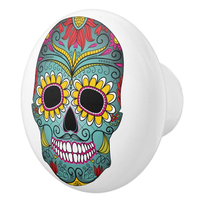 Day of the Dead Bright Skull Ceramic Knob (Right)