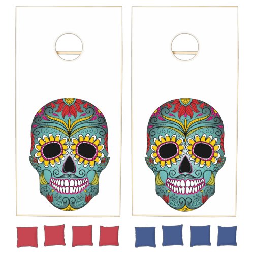 Day of the Dead Bright Skull Cornhole Set