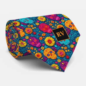 Day of the Dead Bright Sugar Skulls and Marigolds Neck Tie
