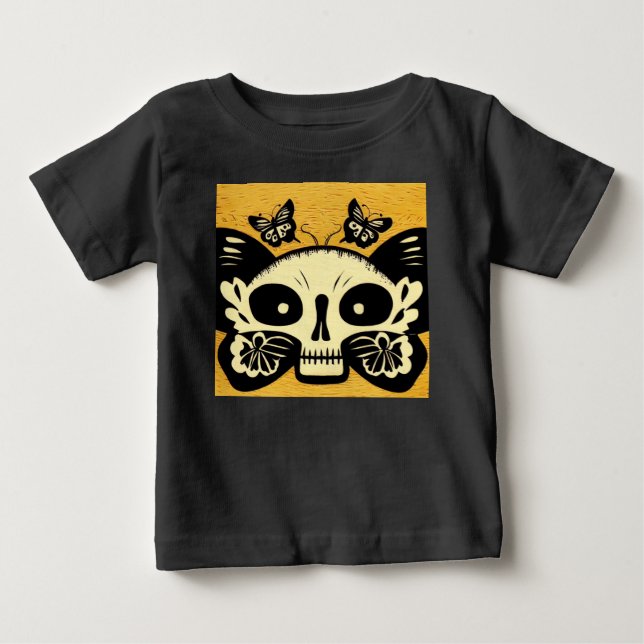 Day of the Dead Butterflies Woodcut 1 Baby T-Shirt (Front)