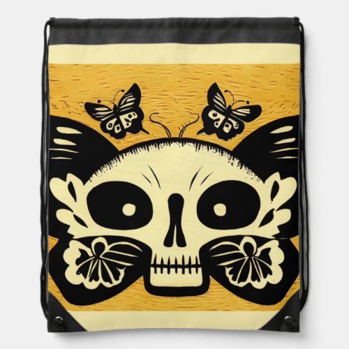 Day of the Dead Butterflies Woodcut 1 Drawstring Bag