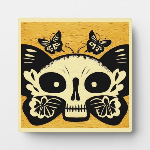 Day of the Dead Butterflies Woodcut 1 Plaque