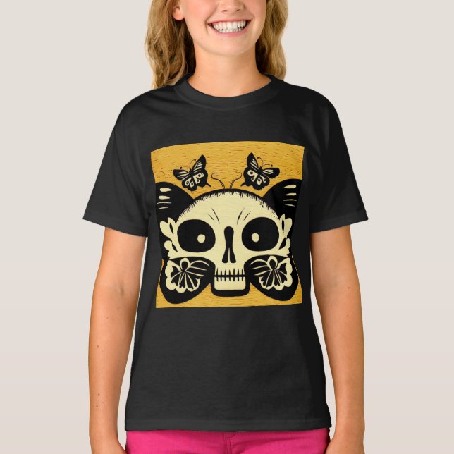 Day of the Dead Butterflies Woodcut 1 T-Shirt (Front)