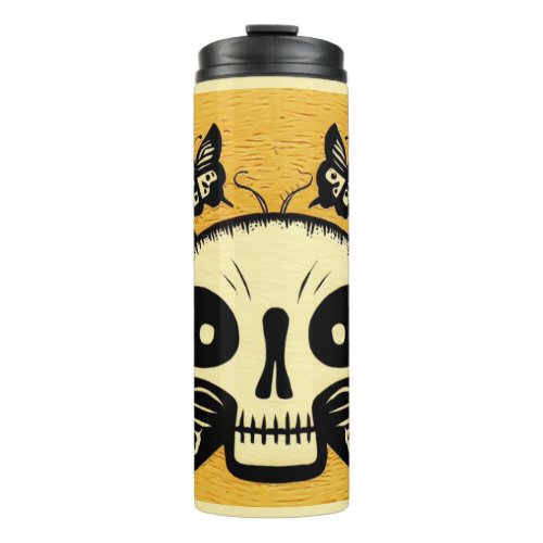 Day of the Dead Butterflies Woodcut 1 Thermal Tumbler