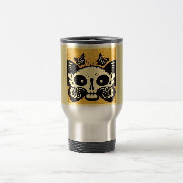 Day of the Dead Butterflies Woodcut 1 Travel Mug (Center)