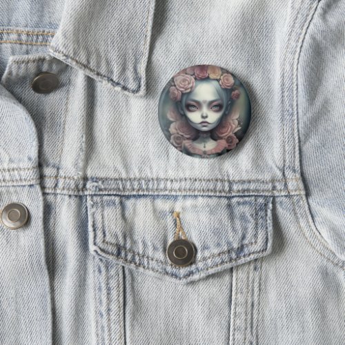 Day of the dead candy skulls dolls cute roses girl button
