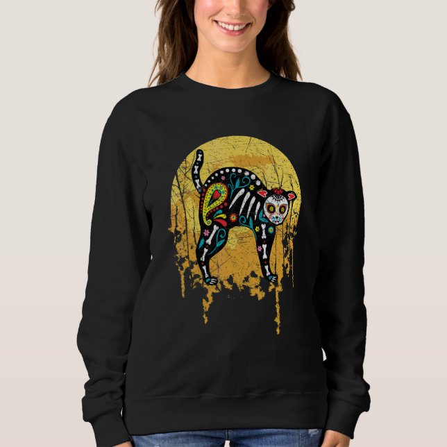 Day Of The Dead Cat And Full Moon Sweatshirt (Front)