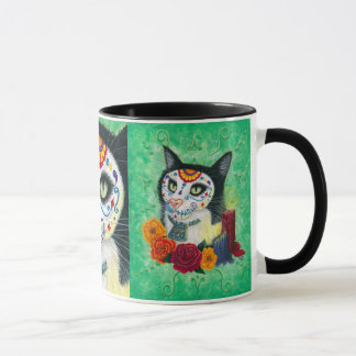Day of the Dead Cat Candles Sugar Skull Art Mug