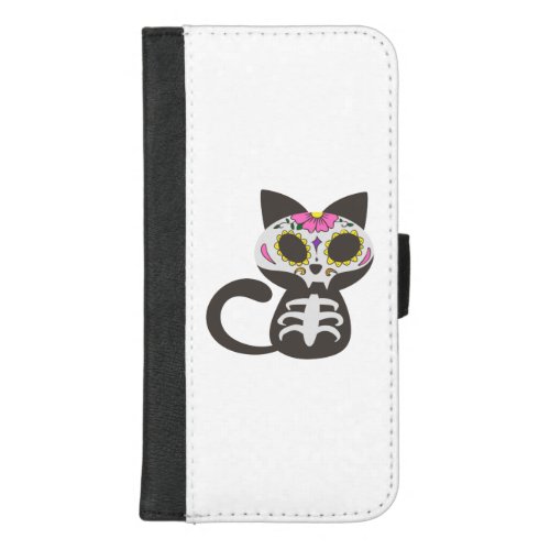 Day of the dead cat _ Choose background color iPhone 87 Plus Wallet Case