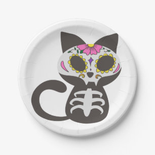 Day of the dead cat - Choose background color Paper Plates