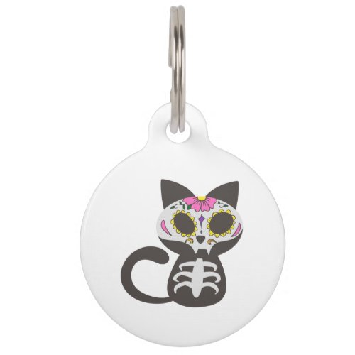 Day of the dead cat _ Choose background color Pet ID Tag