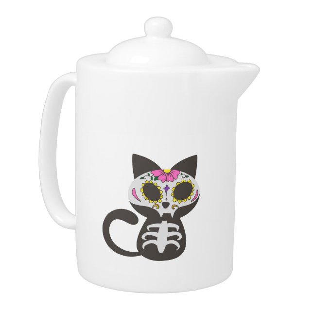 Day of the dead cat - Choose background color Teapot (Left)