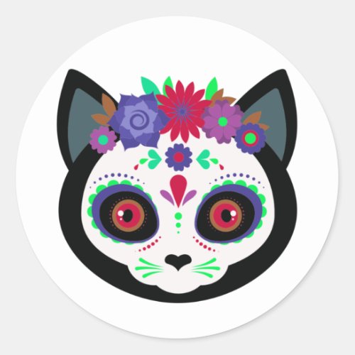 Day of the Dead Cat Classic Round Sticker