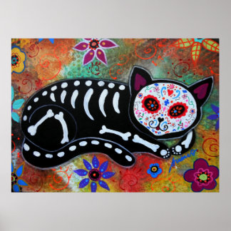 Day of the Dead Cat El Gato Painting Poster