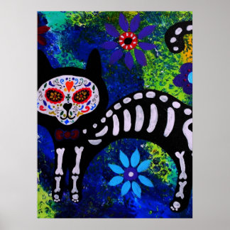Day of the Dead CAT KITTY  Painting by Prisarts Poster