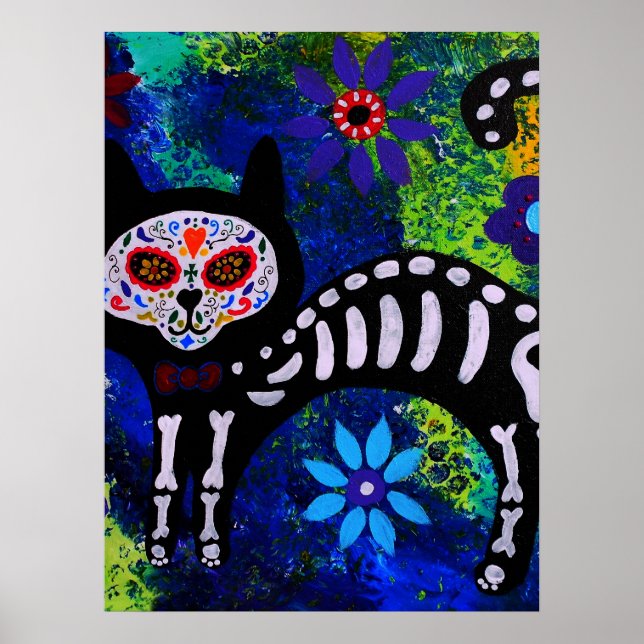 Day of the Dead CAT KITTY  Painting by Prisarts Poster (Front)