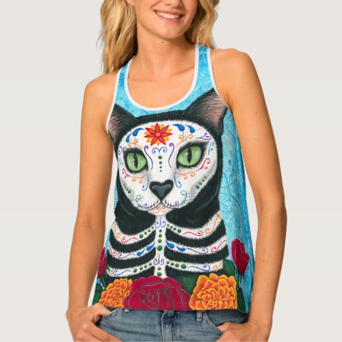 Day of the Dead Cat Racerback Tank Top