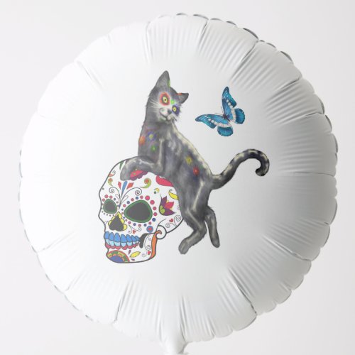 Day Of The Dead Cat Sugar Skull And Butterfly Balloon