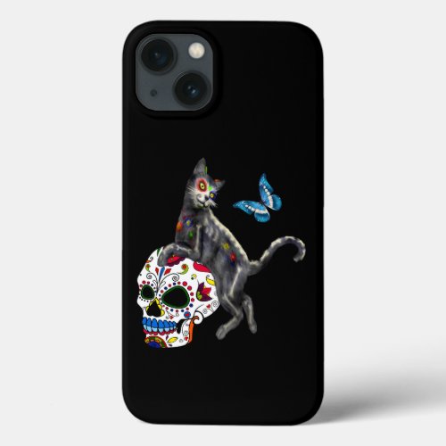 Day Of The Dead Cat Sugar Skull And Butterfly iPhone 13 Case