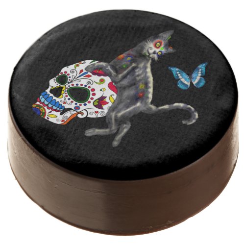 Day Of The Dead Cat Sugar Skull And Butterfly Chocolate Covered Oreo