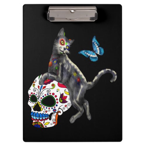 Day Of The Dead Cat Sugar Skull And Butterfly Clipboard