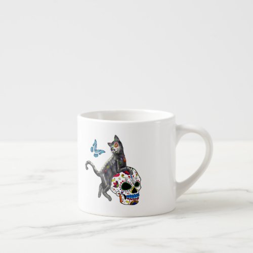 Day Of The Dead Cat Sugar Skull And Butterfly Espresso Cup