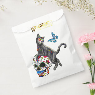 Day Of The Dead Cat Sugar Skull And Butterfly Favor Bag