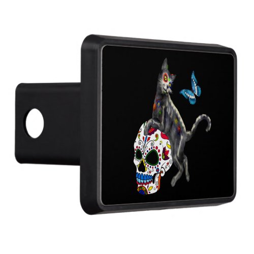 Day Of The Dead Cat Sugar Skull And Butterfly Hitch Cover