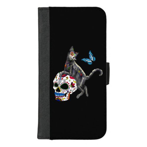 Day Of The Dead Cat Sugar Skull And Butterfly iPhone 87 Plus Wallet Case