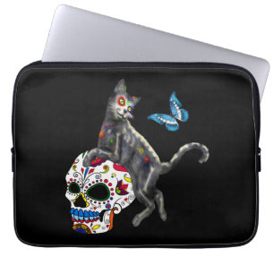 Day Of The Dead Cat Sugar Skull And Butterfly Laptop Sleeve