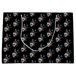 Day Of The Dead Cat Sugar Skull And Butterfly Large Gift Bag