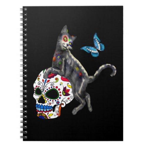 Day Of The Dead Cat Sugar Skull And Butterfly Notebook