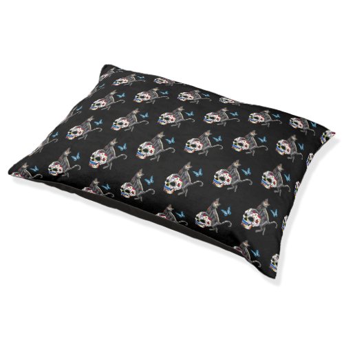 Day Of The Dead Cat Sugar Skull And Butterfly Pet Bed