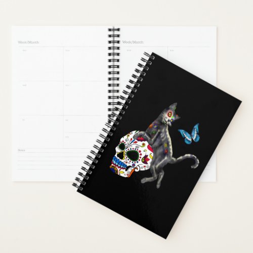Day Of The Dead Cat Sugar Skull And Butterfly Planner