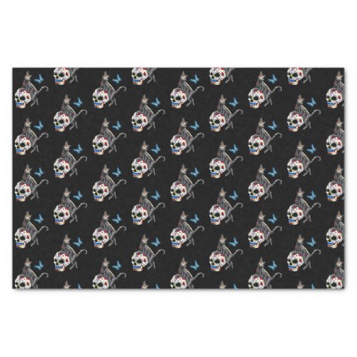 Day Of The Dead Cat Sugar Skull And Butterfly Tissue Paper
