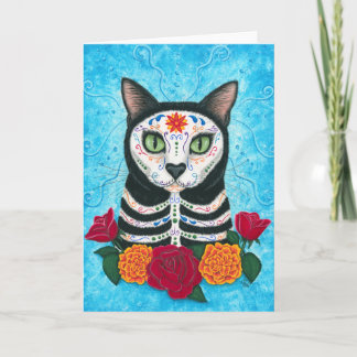 Day of the Dead Cat Sugar Skull Art Card
