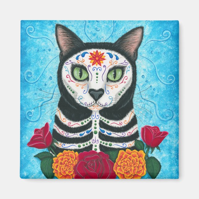 Day of the Dead Cat Sugar Skull Art Magnet (Front)