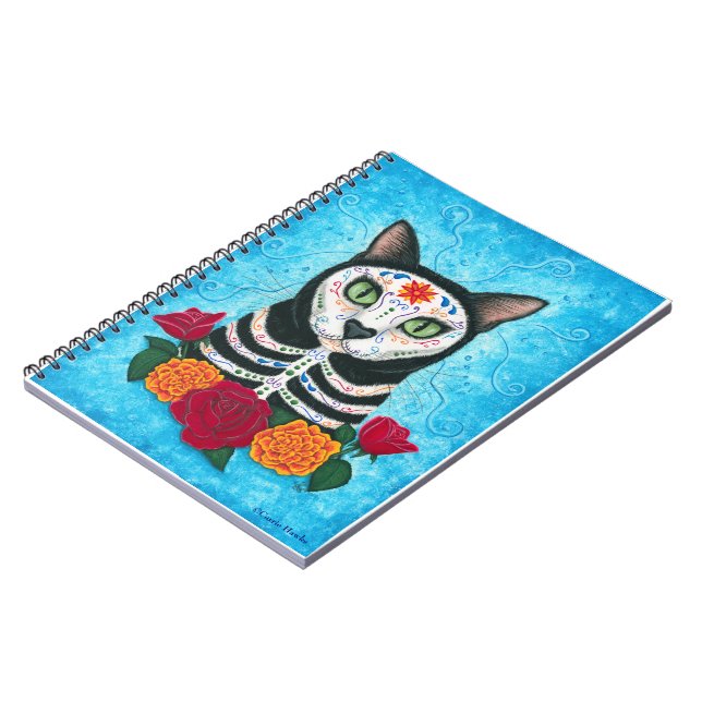 Day of the Dead Cat Sugar Skull Art Notebook (Left Side)