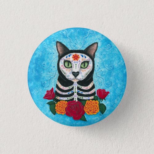 Day of the Dead Cat Sugar Skull Cat Art Button