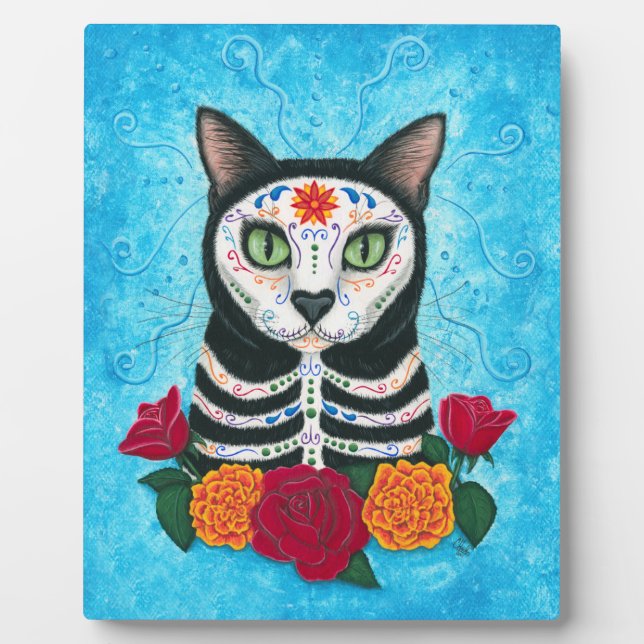 Day of the Dead Cat Sugar Skull Cat Art Plaque (Front)
