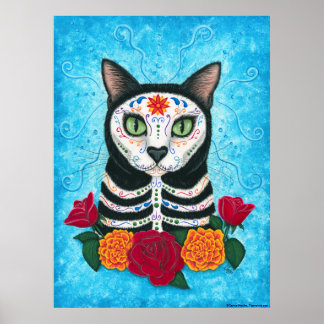 Day of the Dead Cat, Sugar Skull Cat Art Poster