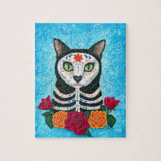 Day of the Dead Cat, Sugar Skull Cat Art Puzzle