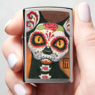 Day of the Dead Cat Sugar Skull Zippo Lighter